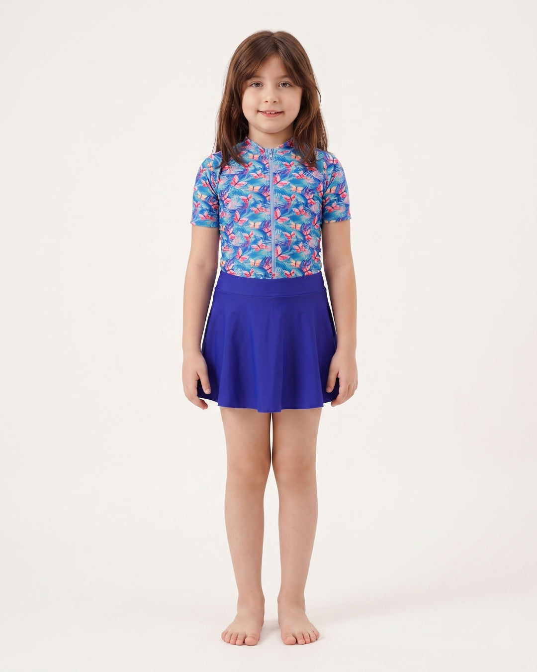Kids Skirt Swim Set, Blue Butterfly Motif, 2605 blue