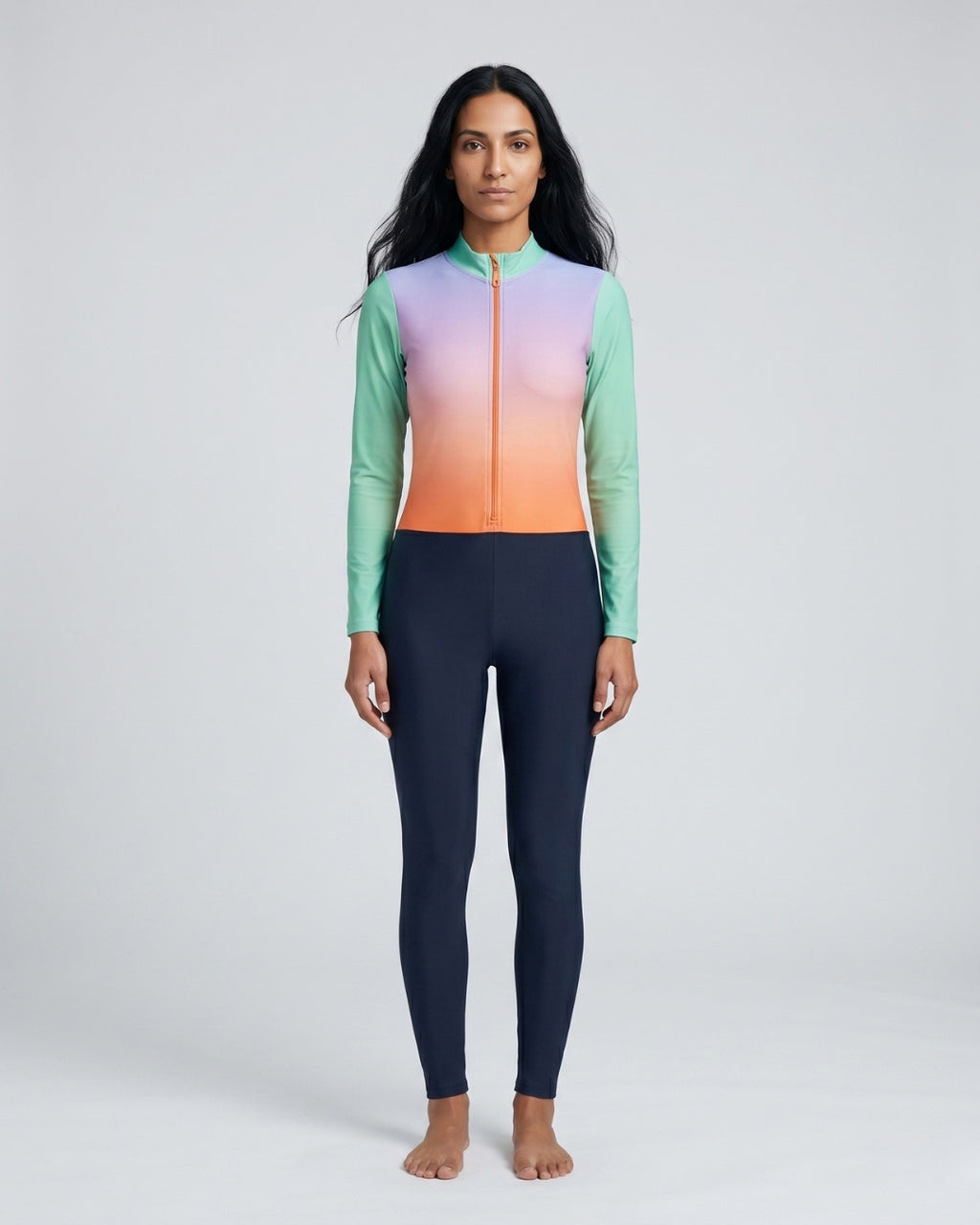 Zip-Front Swimsuit, Soft Pastel Ombre-7777