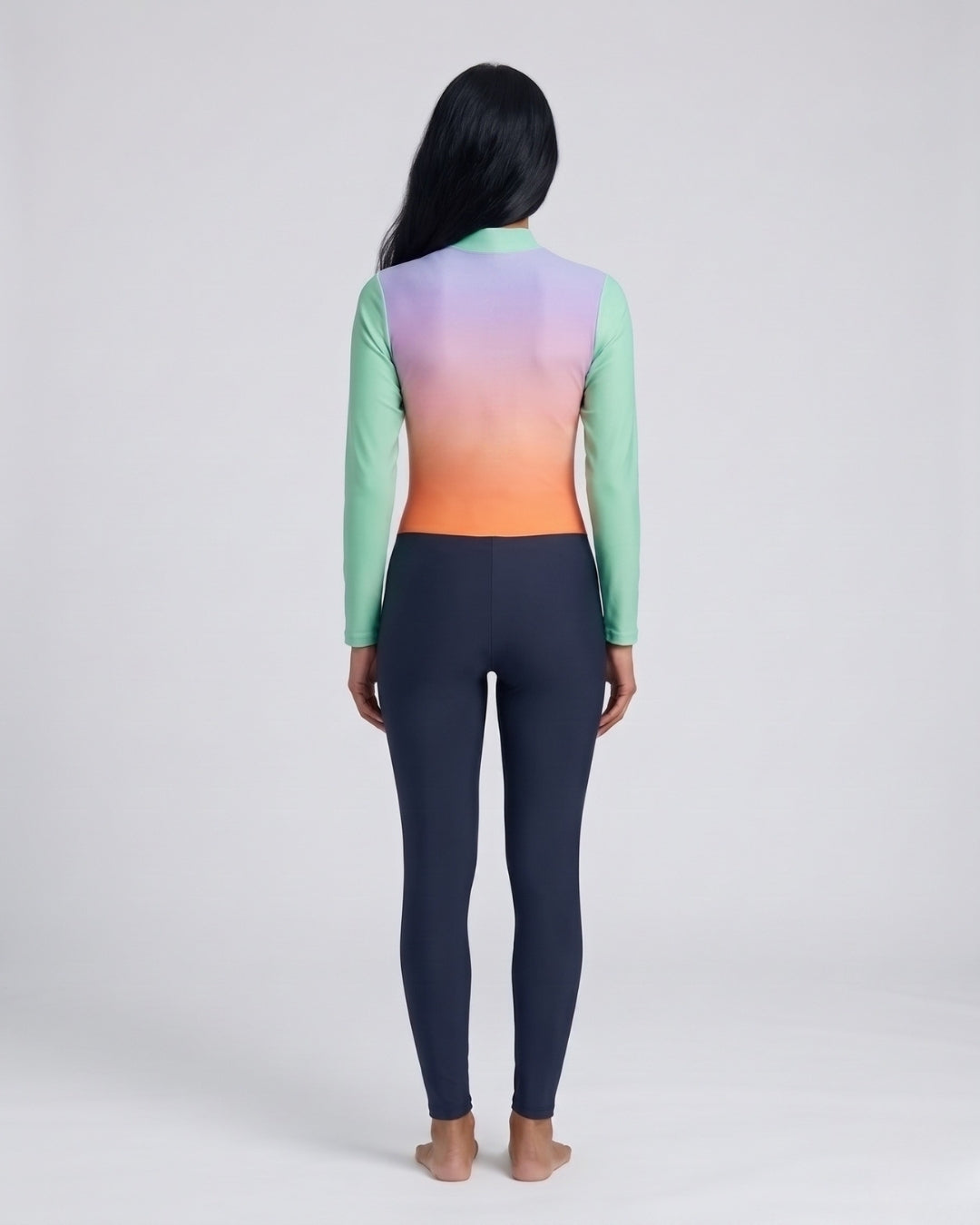 Zip-Front Swimsuit, Soft Pastel Ombre-7777