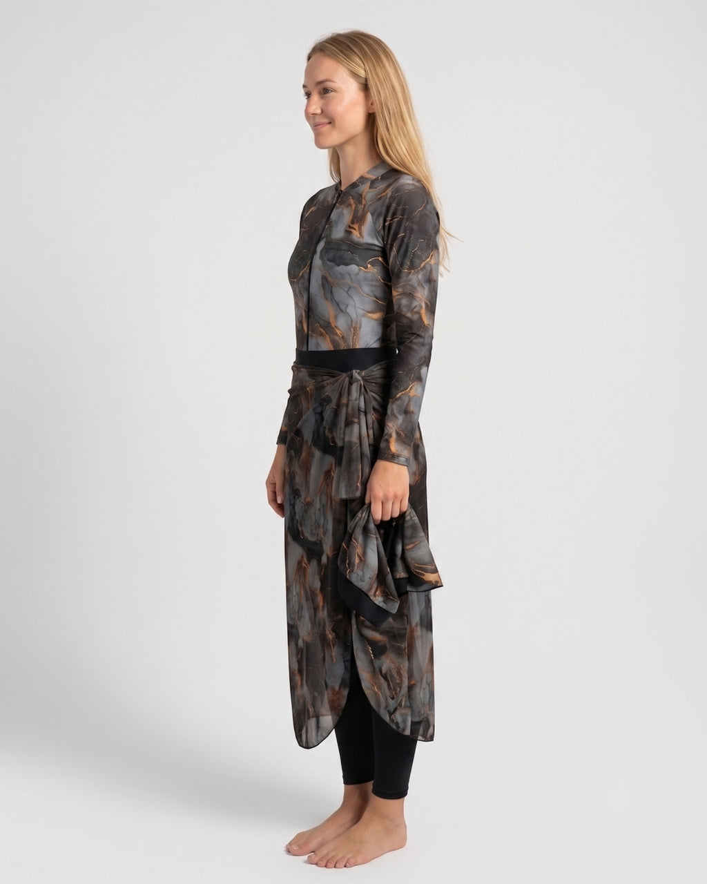Wrap Skirt Swim Set, Gold & Slate Marble, 2511-5