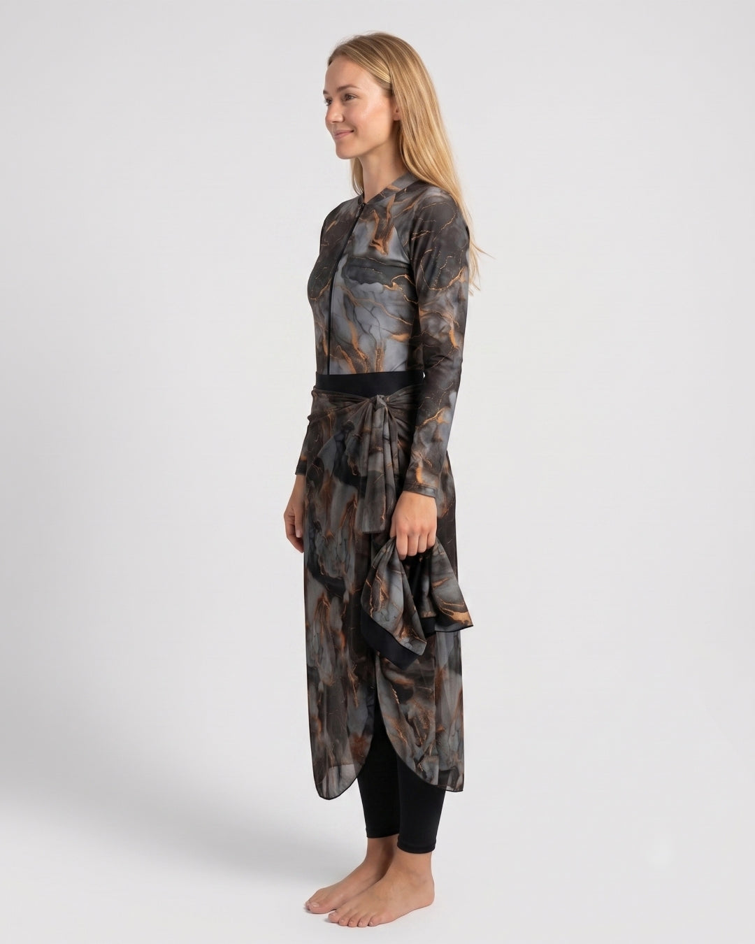 Wrap Skirt Swim Set, Gold & Slate Marble, 2511-5
