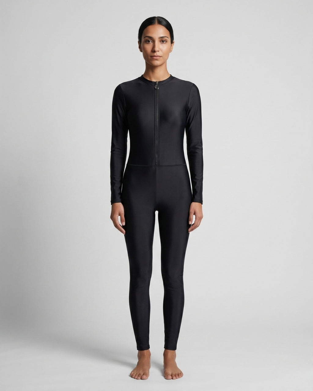 Zip-Front Swimsuit, Deep Black-S22-A1