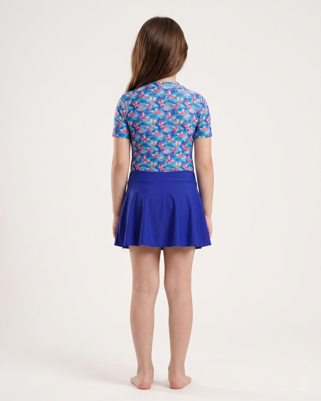 Kids Skirt Swim Set, Blue Butterfly Motif, 2605 blue