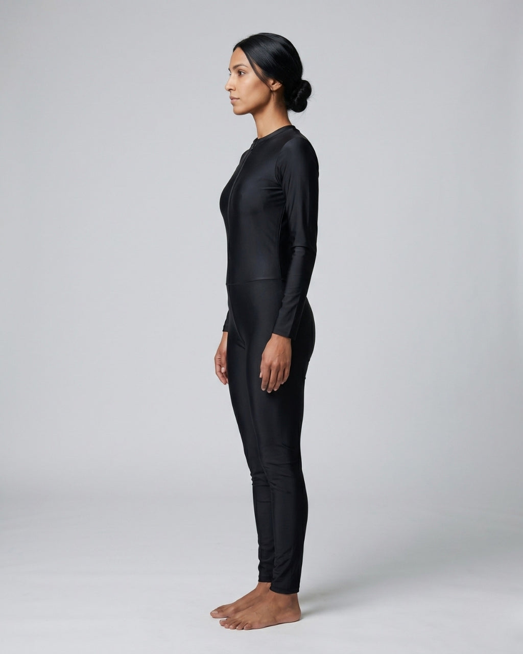Zip-Front Swimsuit, Deep Black-S22-A1