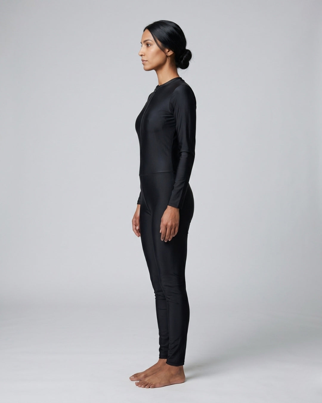 Zip-Front Swimsuit, Deep Black-S22-A1