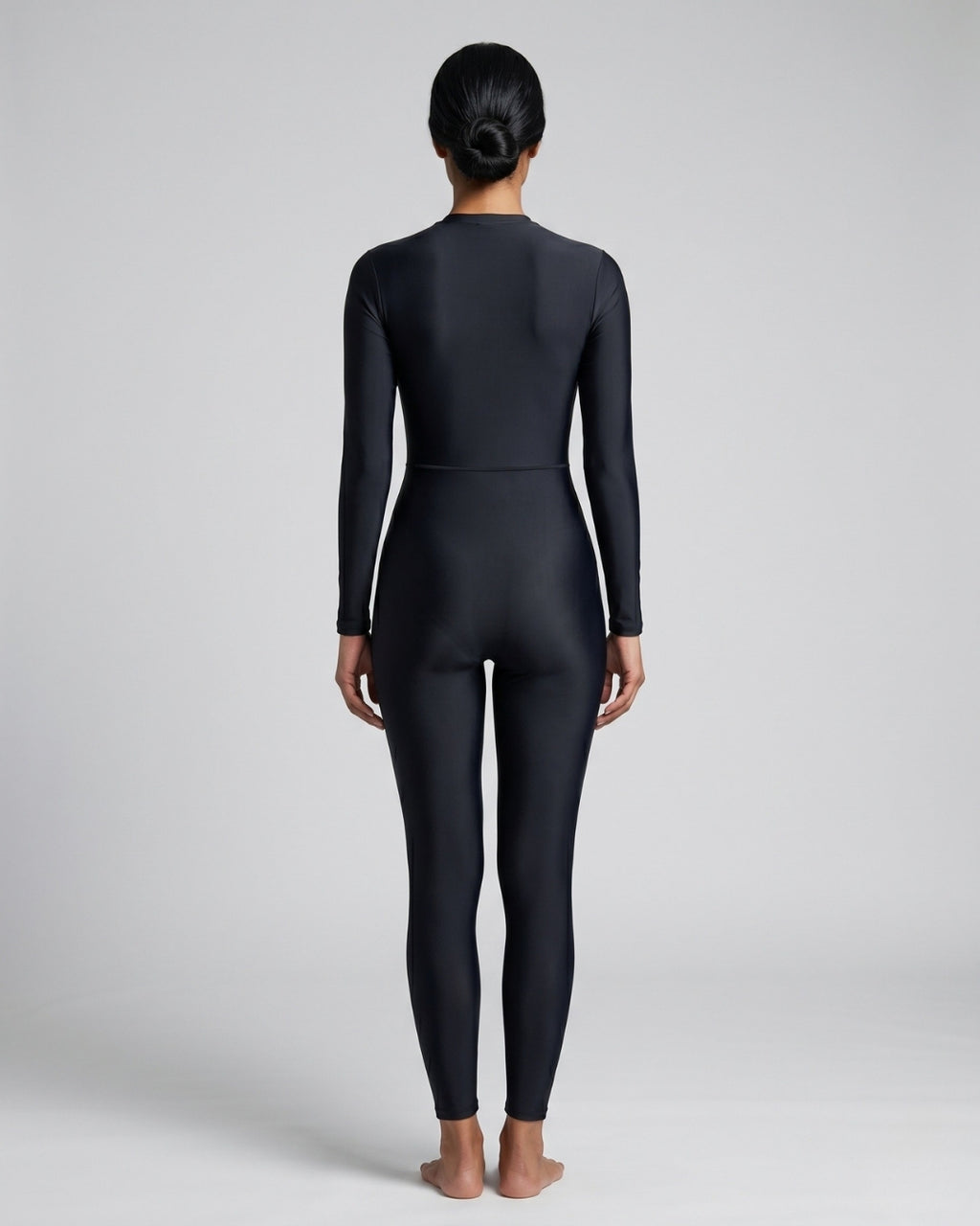 Zip-Front Swimsuit, Deep Black-S22-A1