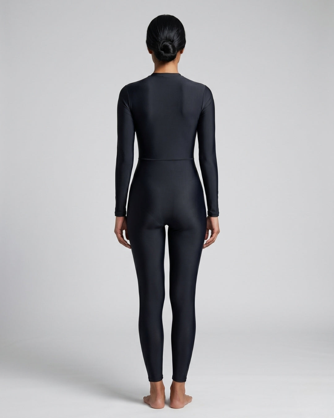 Zip-Front Swimsuit, Deep Black-S22-A1