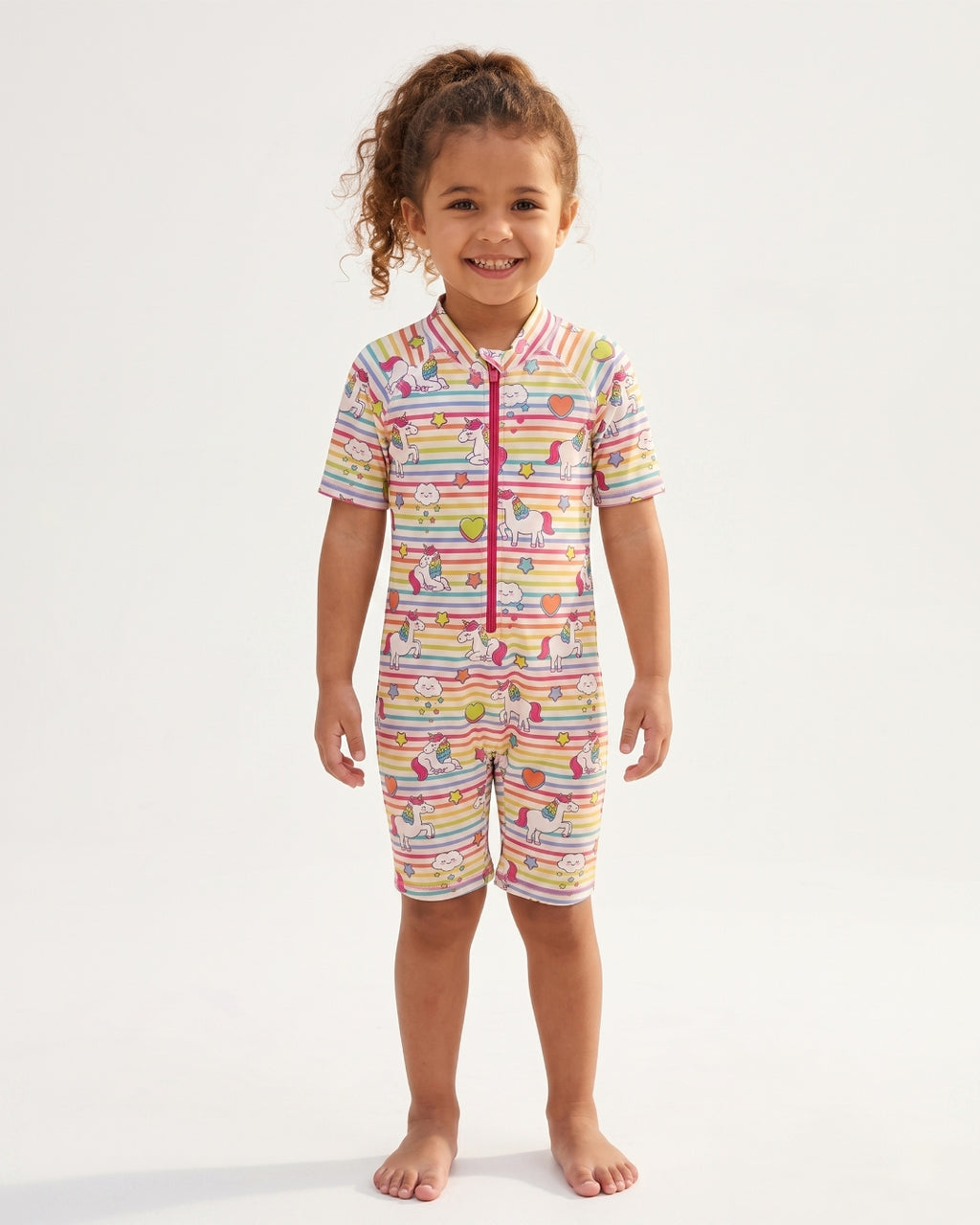 Kids One-Piece Swimsuit, Soft Unicorn Motif, C005 W1