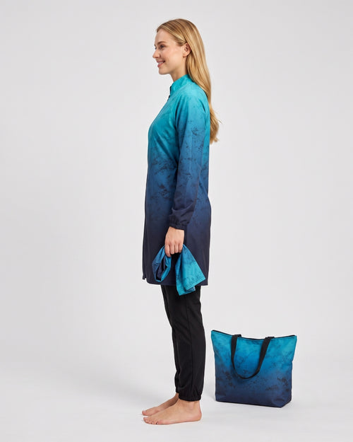 Long Tunic Swim Set with Matching Bag, Teal Gradient, A009-CO1