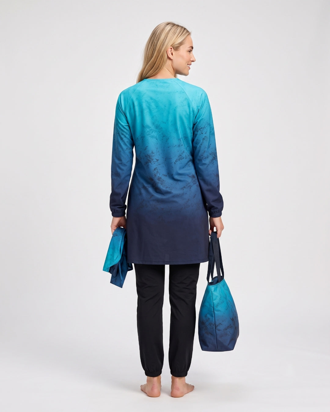 Long Tunic Swim Set with Matching Bag, Teal Gradient, A009-CO1