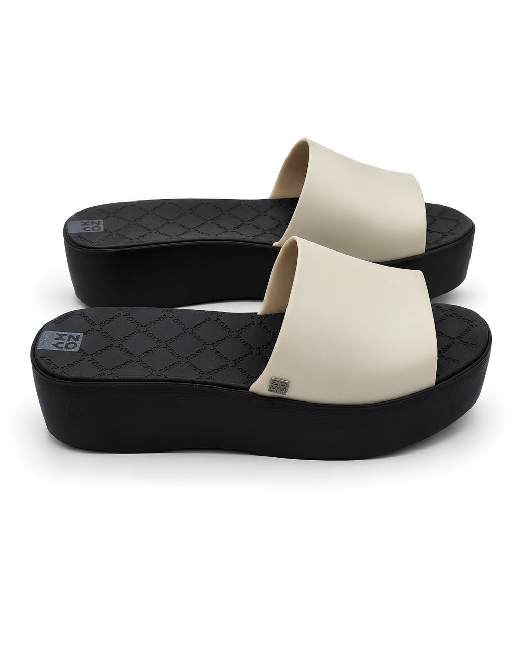 Platform Slides, Soft Beige & Black, 17954