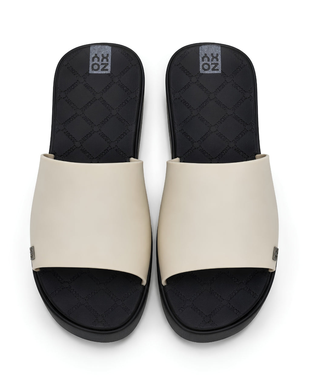 Platform Slides, Soft Beige & Black, 17954