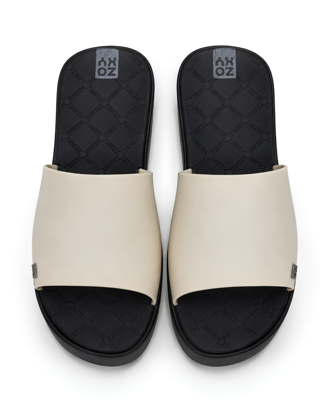 Platform Slides, Soft Beige & Black, 17954