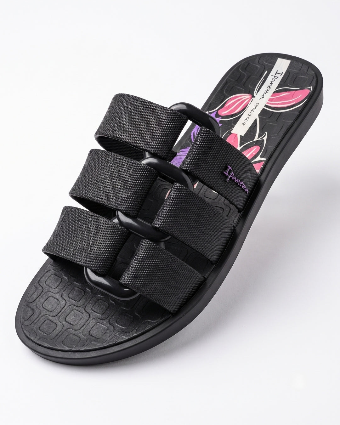 Premium Strap Slides, Black & Floral, 26521