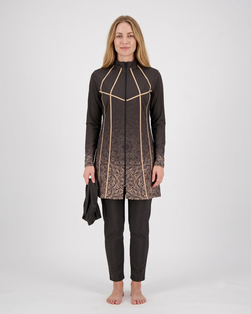 Geometric Modest Swim Set, Dark Bronze & Tan, 2051\2026