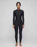 V-Seam Zip-Front Swimsuit, Deep Black-S24-4200