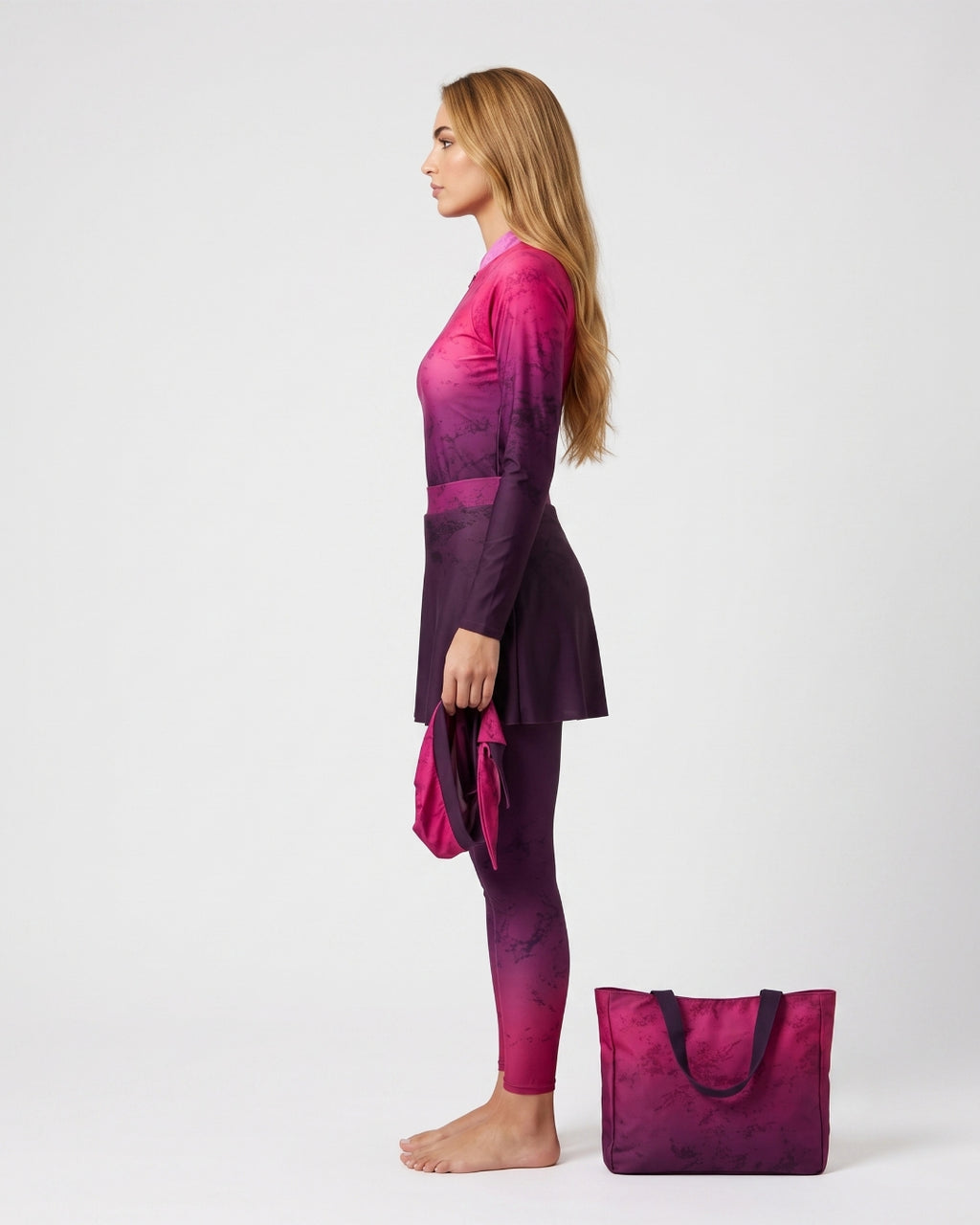Modest Burqini Set with Matching Bag, Soft Fuchsia Gradient, B005-FUSHIA