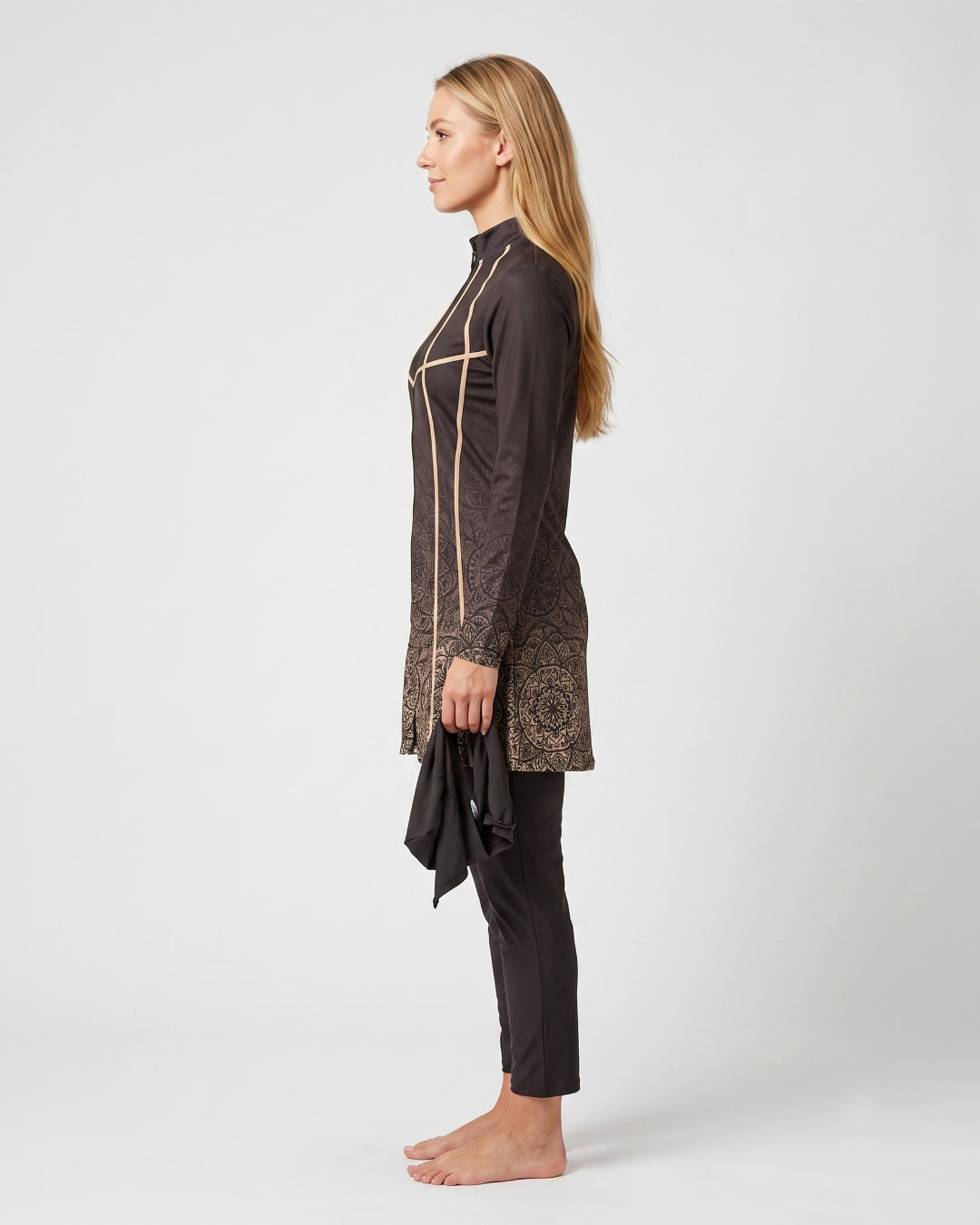 Geometric Modest Swim Set, Dark Bronze & Tan, 2051\2026