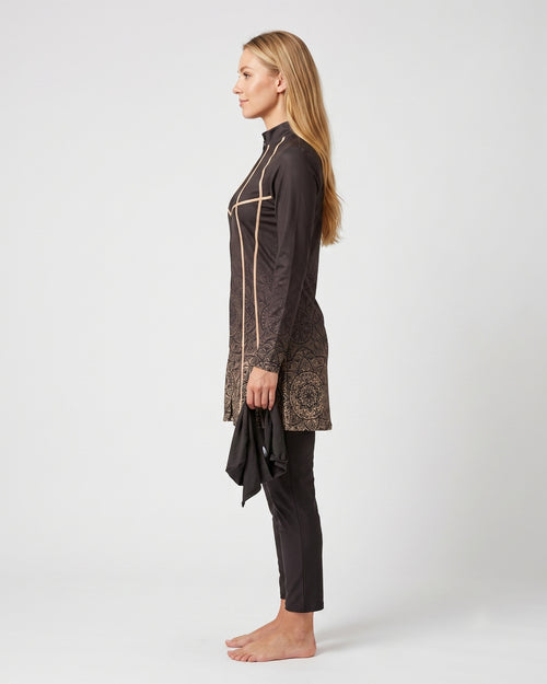 Geometric Modest Swim Set, Dark Bronze & Tan, 2051\2026