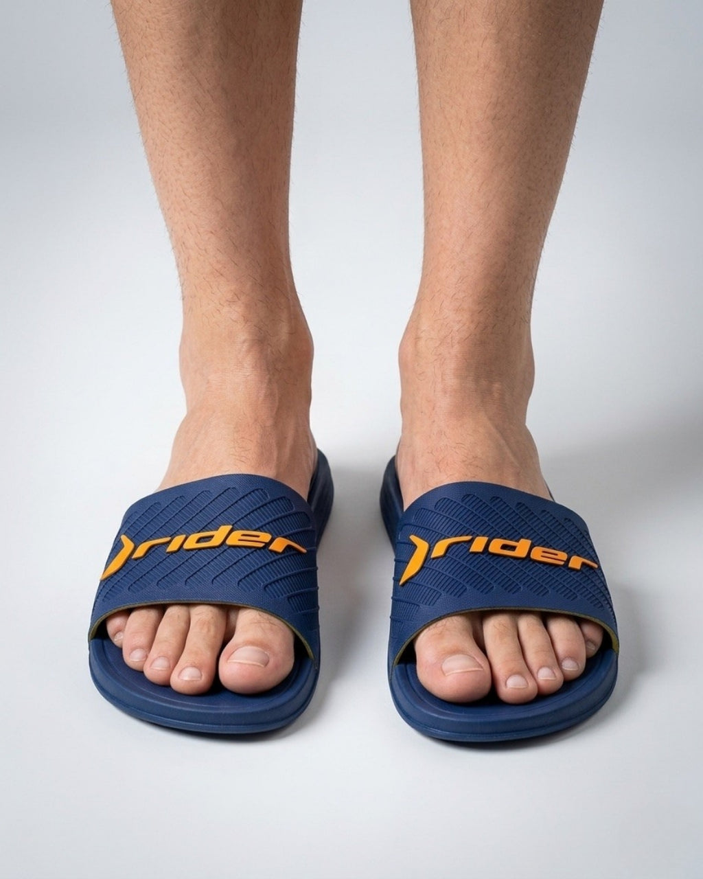 Mens Textured Slides, Navy & Soft Orange-S26-12323