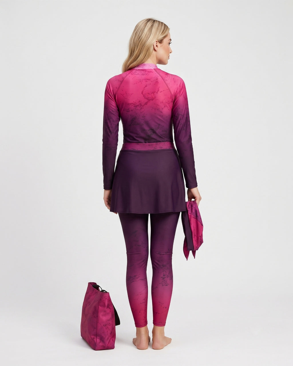 Modest Burqini Set with Matching Bag, Soft Fuchsia Gradient, B005-FUSHIA