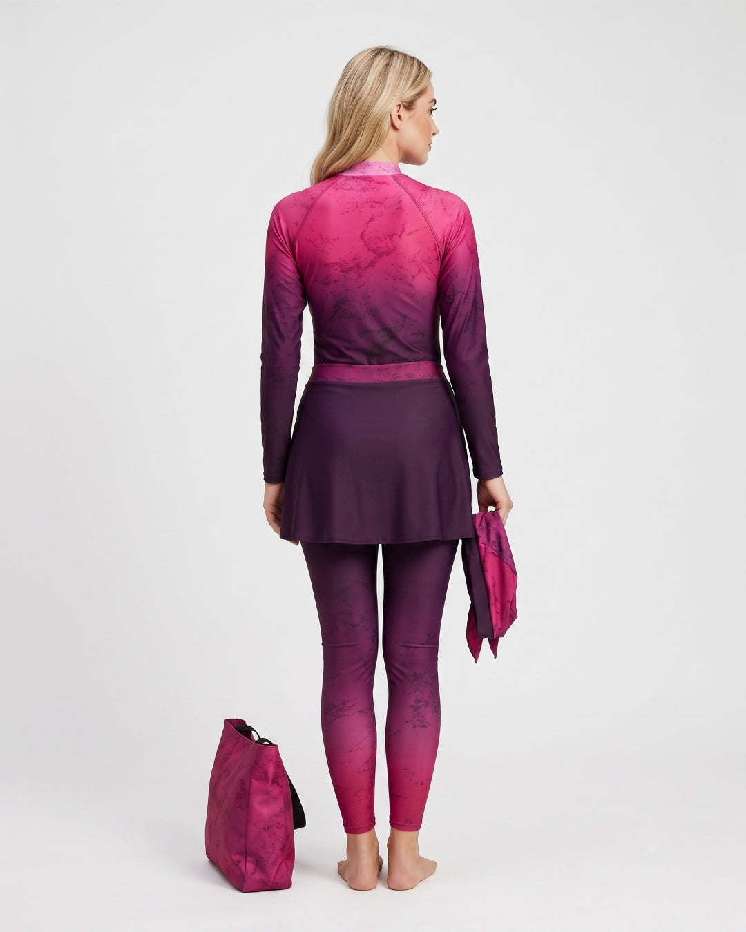 Modest Burqini Set with Matching Bag, Soft Fuchsia Gradient, B005-FUSHIA