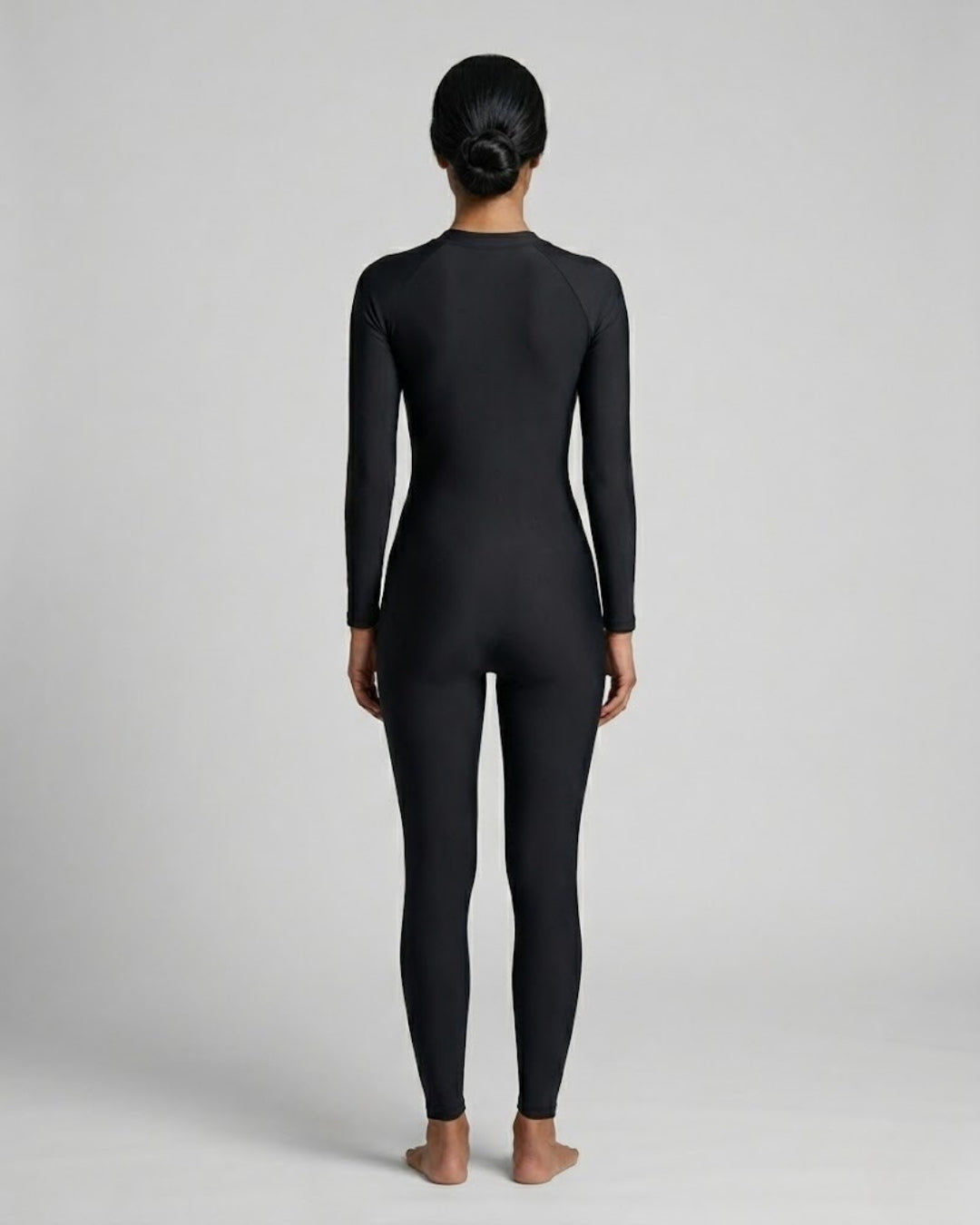 V-Seam Zip-Front Swimsuit, Deep Black-S24-4200