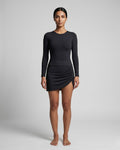 Long-Sleeve Ruched Set, Solid Black-S25-279\1