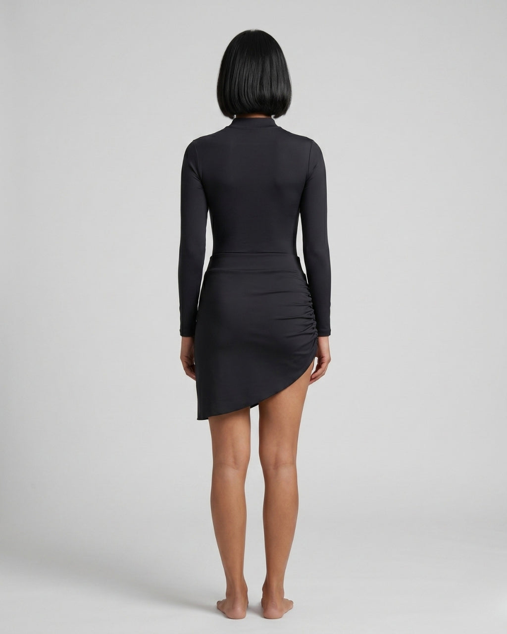 Long-Sleeve Ruched Set, Solid Black-S25-279\1