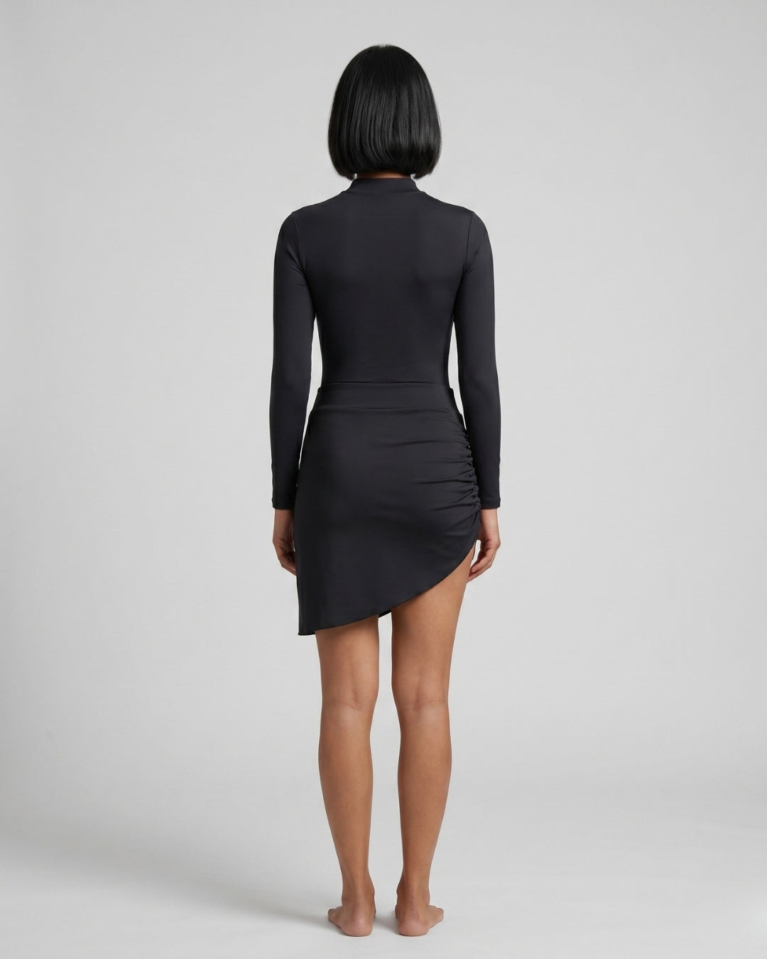 Long-Sleeve Ruched Set, Solid Black-S25-279\1