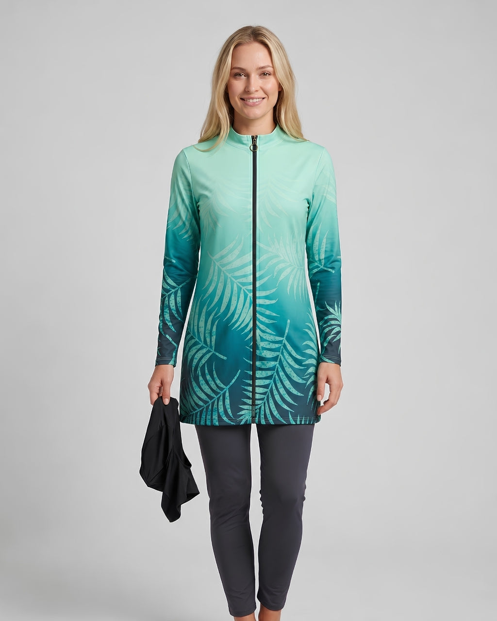 Modest Tunic Swim Set, Teal Botanical Ombre, 3093