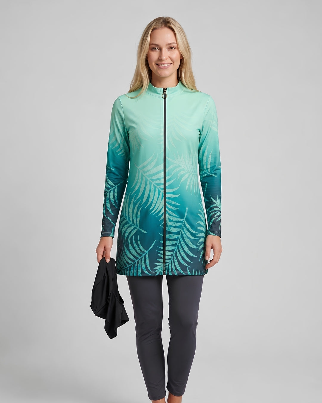 Modest Tunic Swim Set, Teal Botanical Ombre, 3093