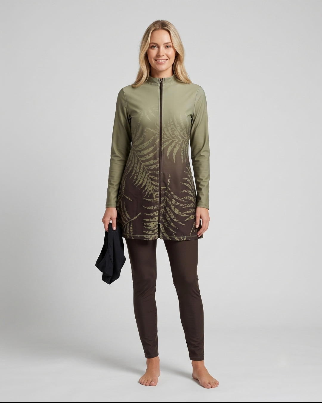 Modest Tunic Swim Set, Olive Botanical, 3091