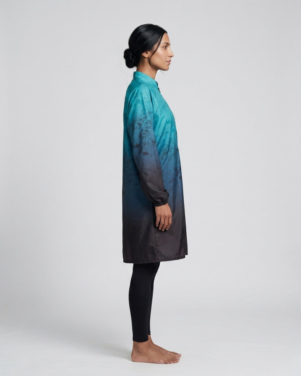 Long Zip-Front Tunic Set, Teal & Slate Ombre, [Code]