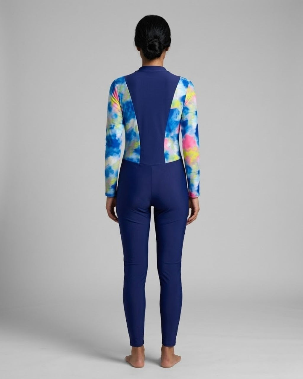 Zip-Front Swimsuit, Navy & Soft Tie-Dye-S25-2574