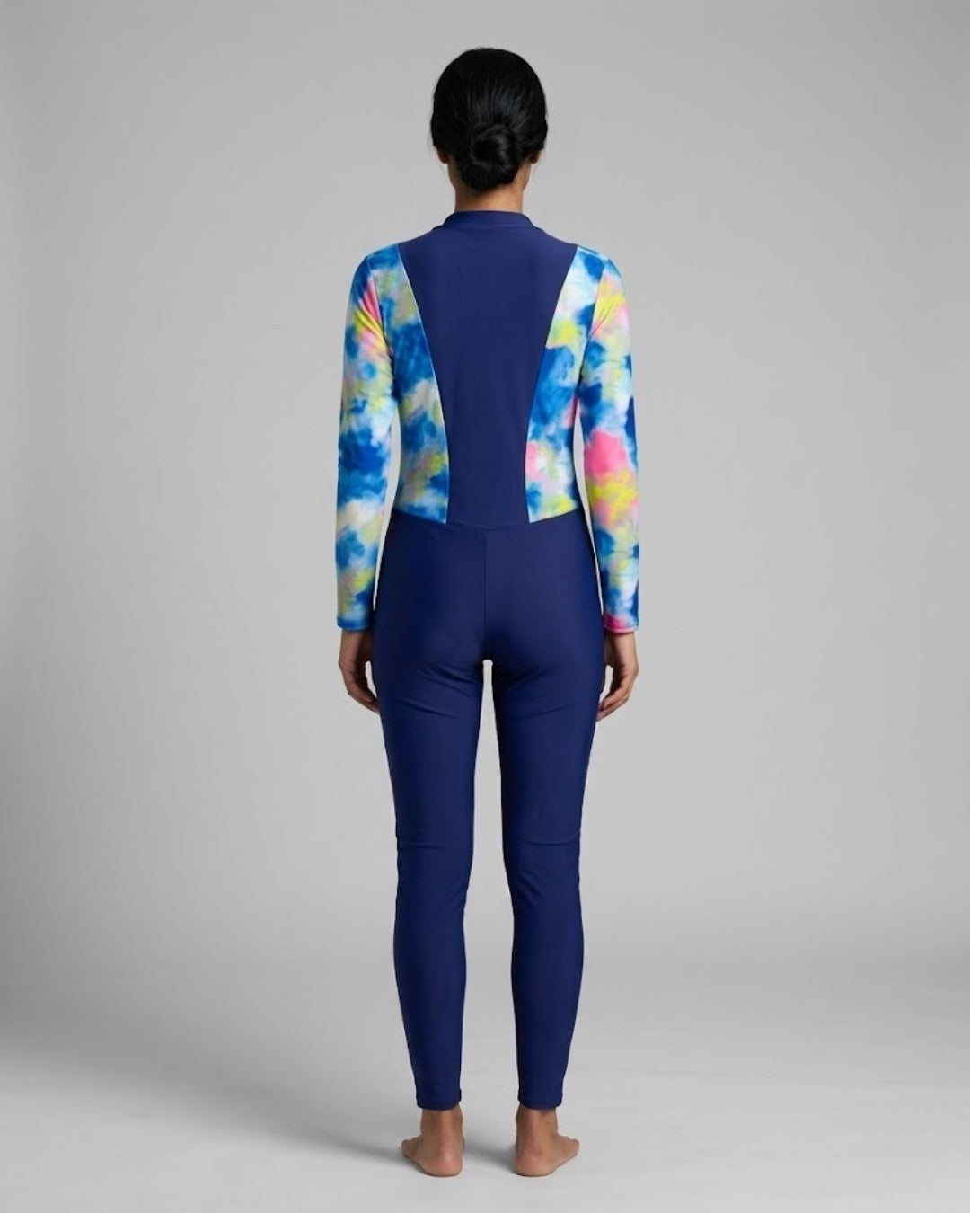 Zip-Front Swimsuit, Navy & Soft Tie-Dye-S25-2574