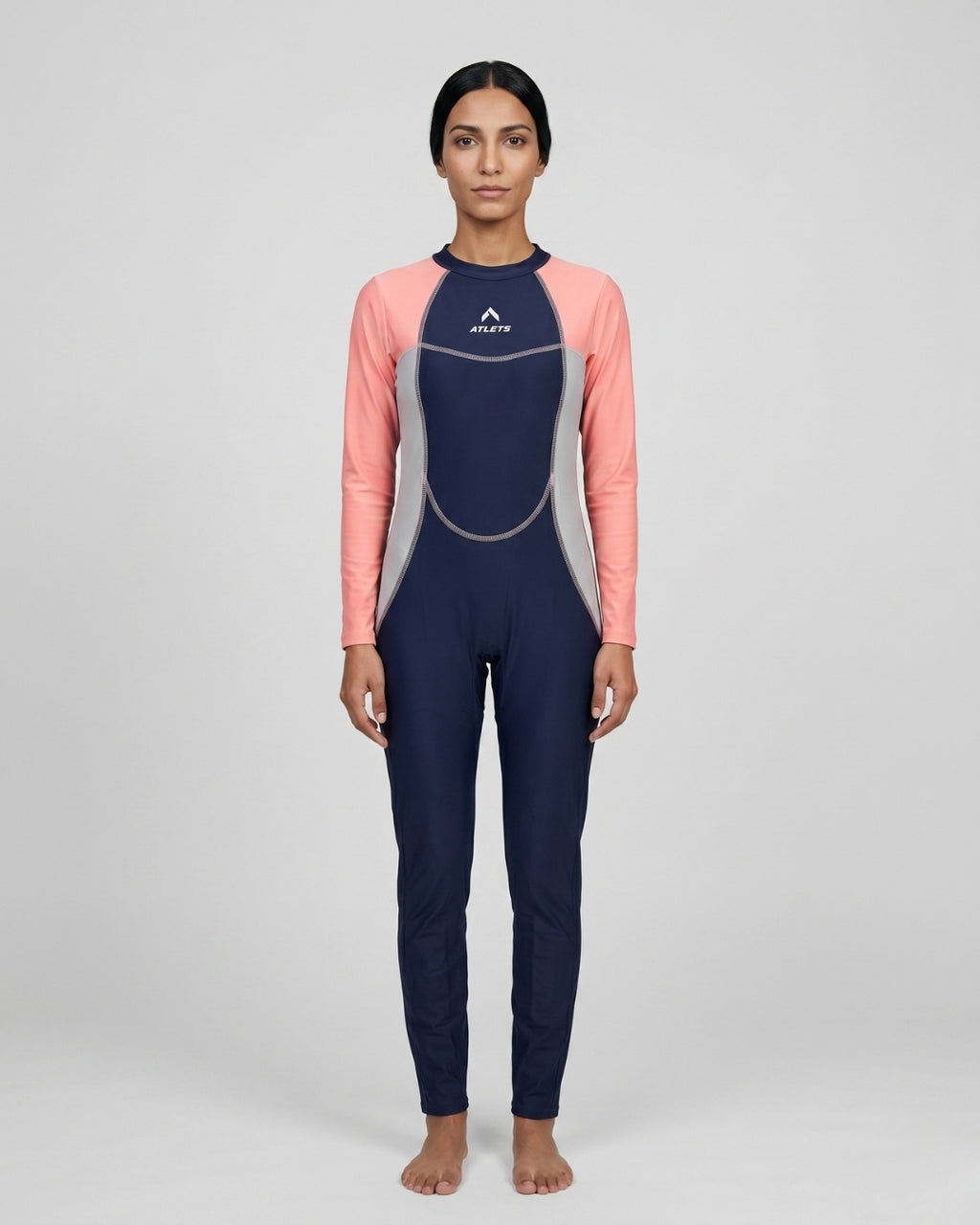 Long-Sleeve Swimsuit, Navy & Peach-2 colour AX