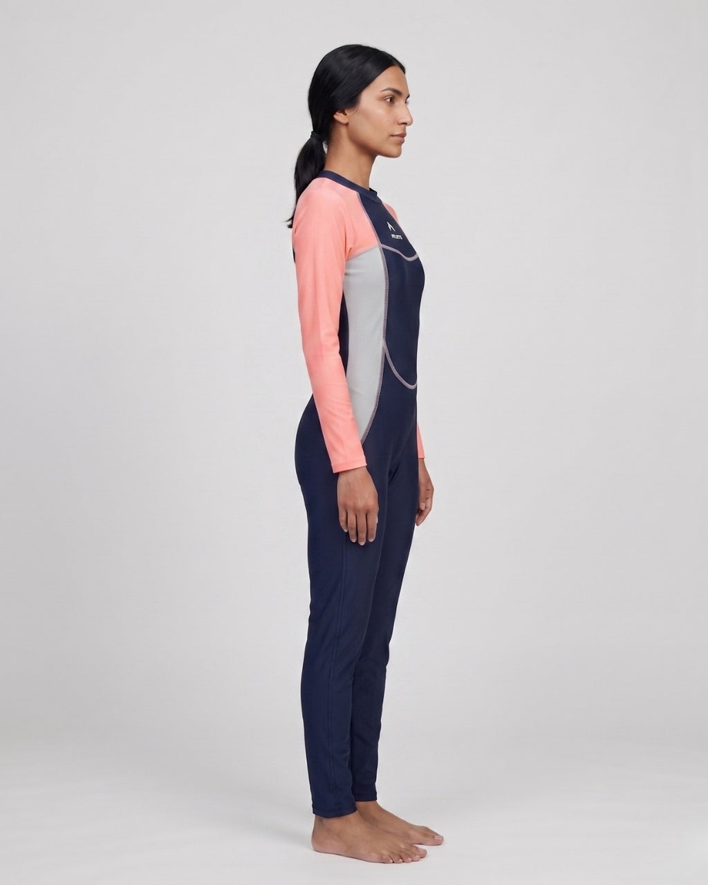 Long-Sleeve Swimsuit, Navy & Peach-2 colour AX