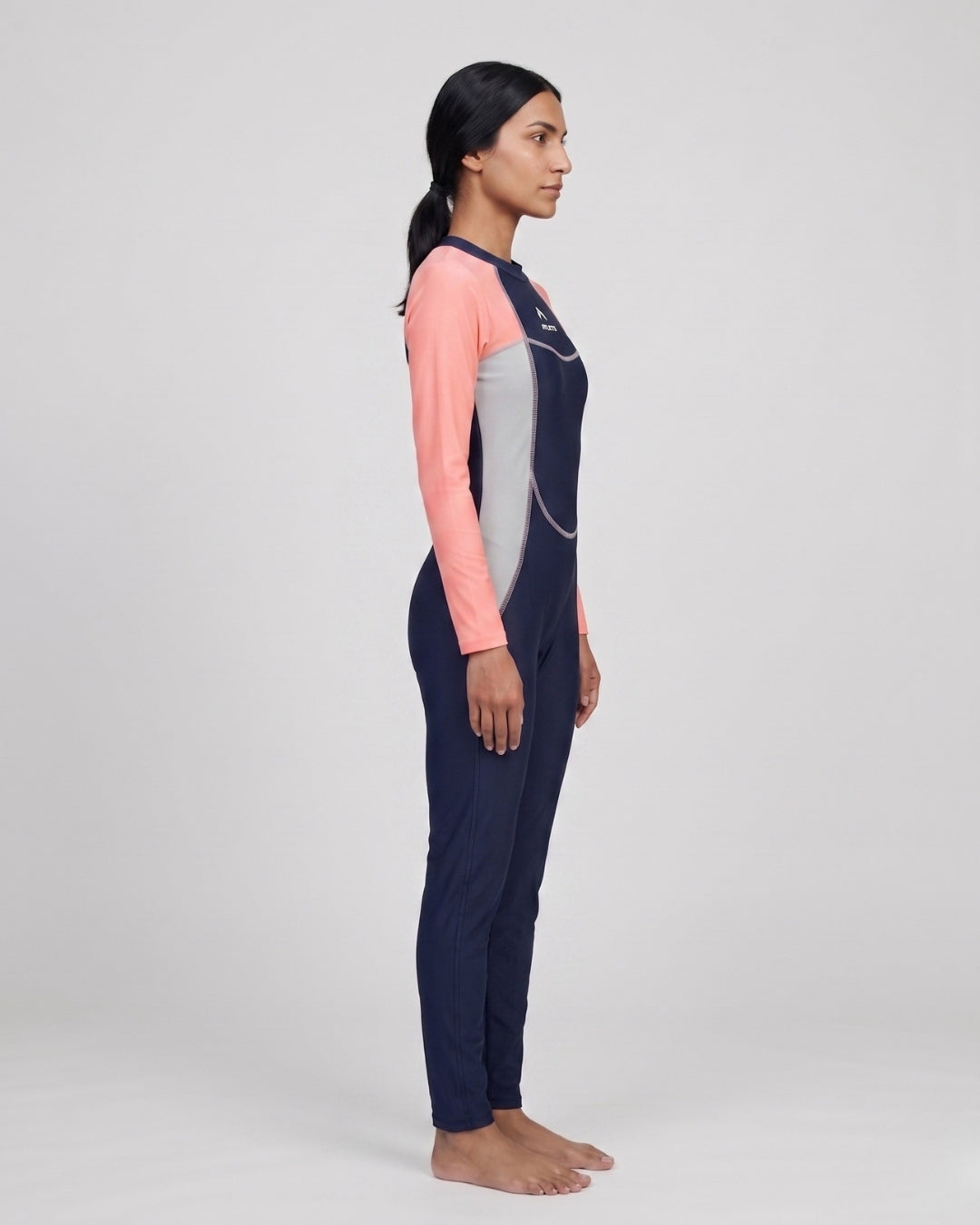 Long-Sleeve Swimsuit, Navy & Peach-2 colour AX