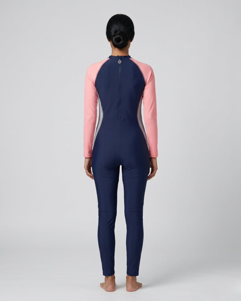 Long-Sleeve Swimsuit, Navy & Peach-2 colour AX