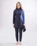 Asymmetrical Tunic Swim Set, Navy & Blue, WDZ-010-B