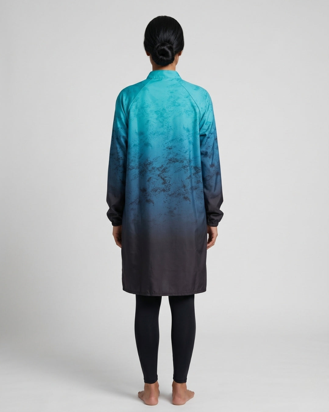 Long Zip-Front Tunic Set, Teal & Slate Ombre, [Code]
