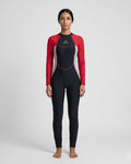 Long-Sleeve Swimsuit, Black & Soft Red-2 colour AX