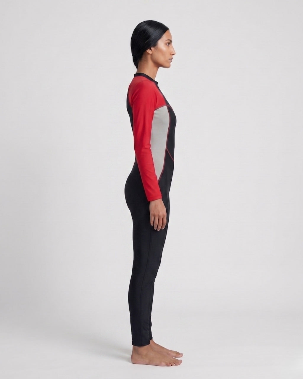 Long-Sleeve Swimsuit, Black & Soft Red-2 colour AX