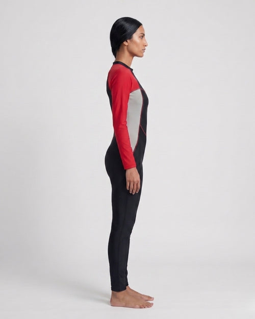 Long-Sleeve Swimsuit, Black & Soft Red-2 colour AX