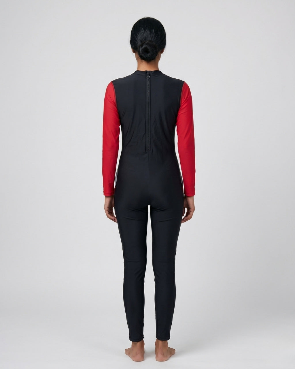 Long-Sleeve Swimsuit, Black & Soft Red-2 colour AX