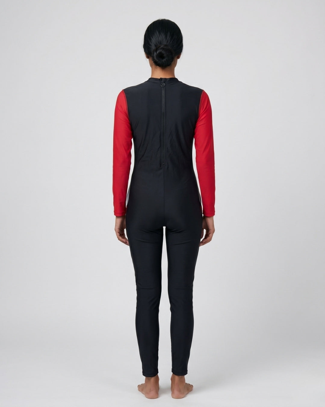 Long-Sleeve Swimsuit, Black & Soft Red-2 colour AX