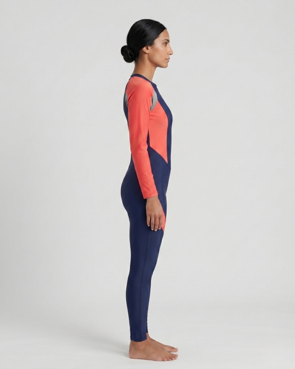 Long-Sleeve Swimsuit, Navy & Coral-2 colour AX