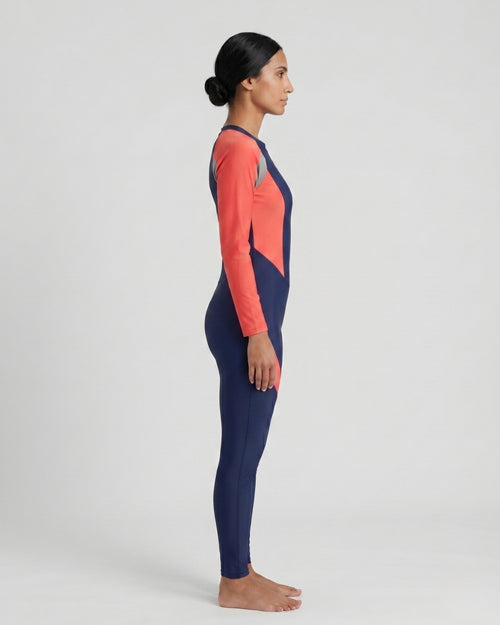 Long-Sleeve Swimsuit, Navy & Coral-2 colour AX