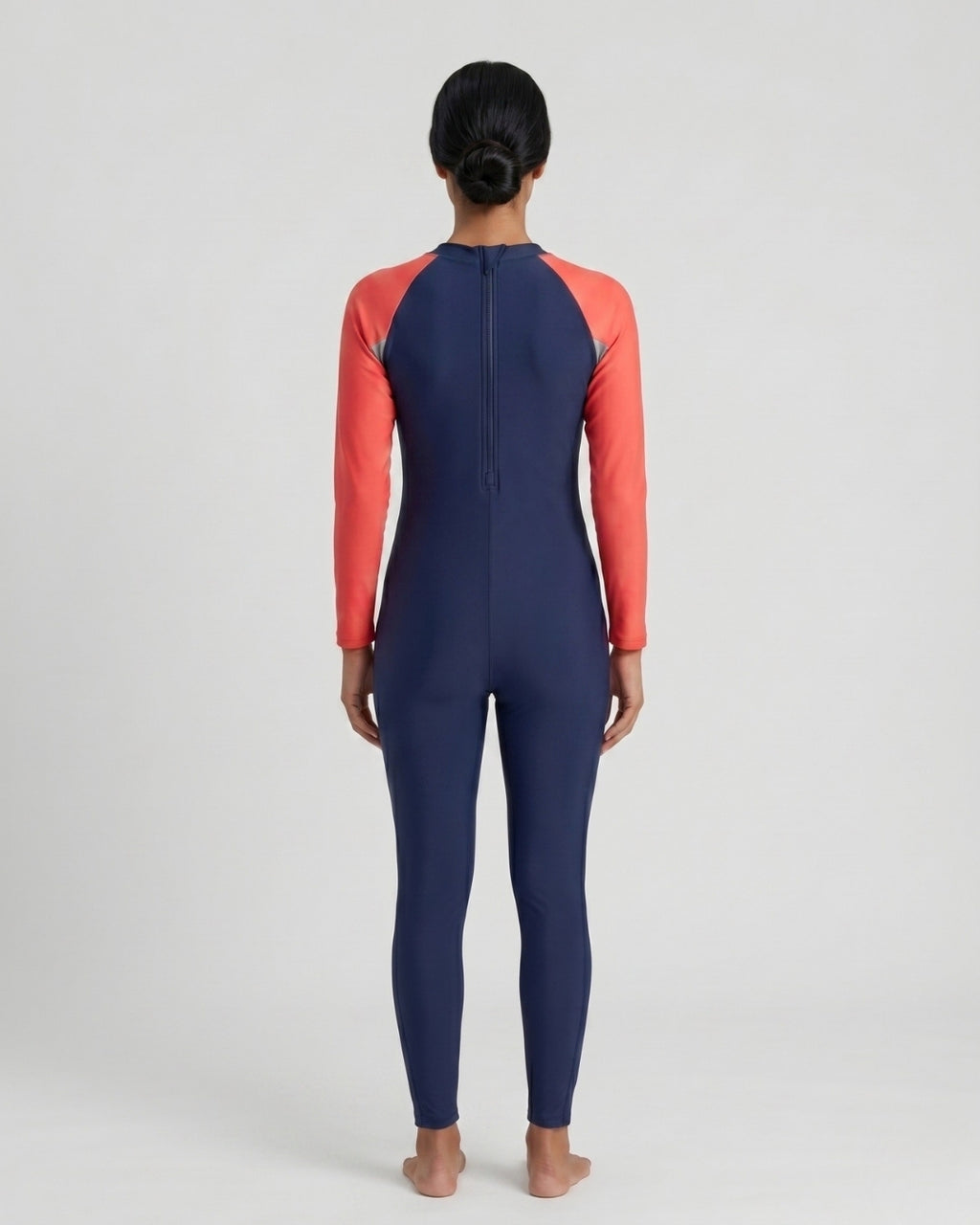 Long-Sleeve Swimsuit, Navy & Coral-2 colour AX